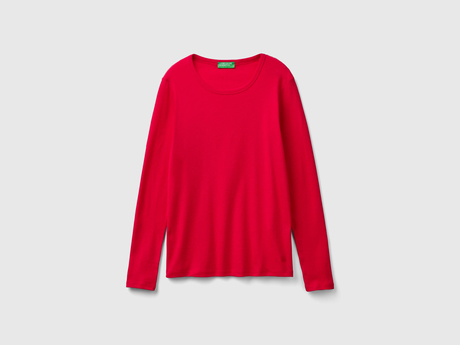 T-shirt a manica lunga in puro cotone da donna rosso | Benetton Outlet