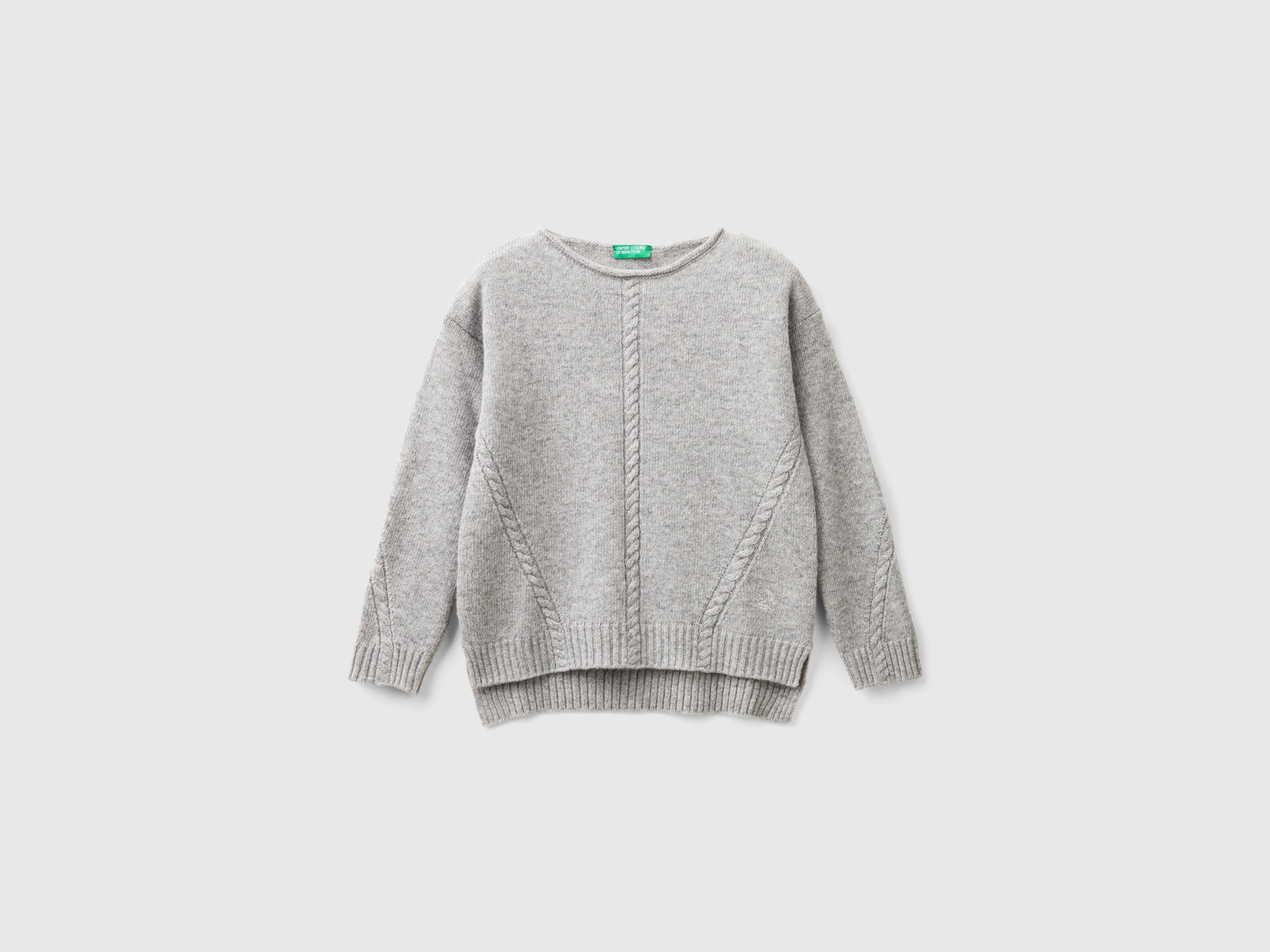 Maglia con trecce in misto lana da bambina grigio chiaro | Benetton Outlet