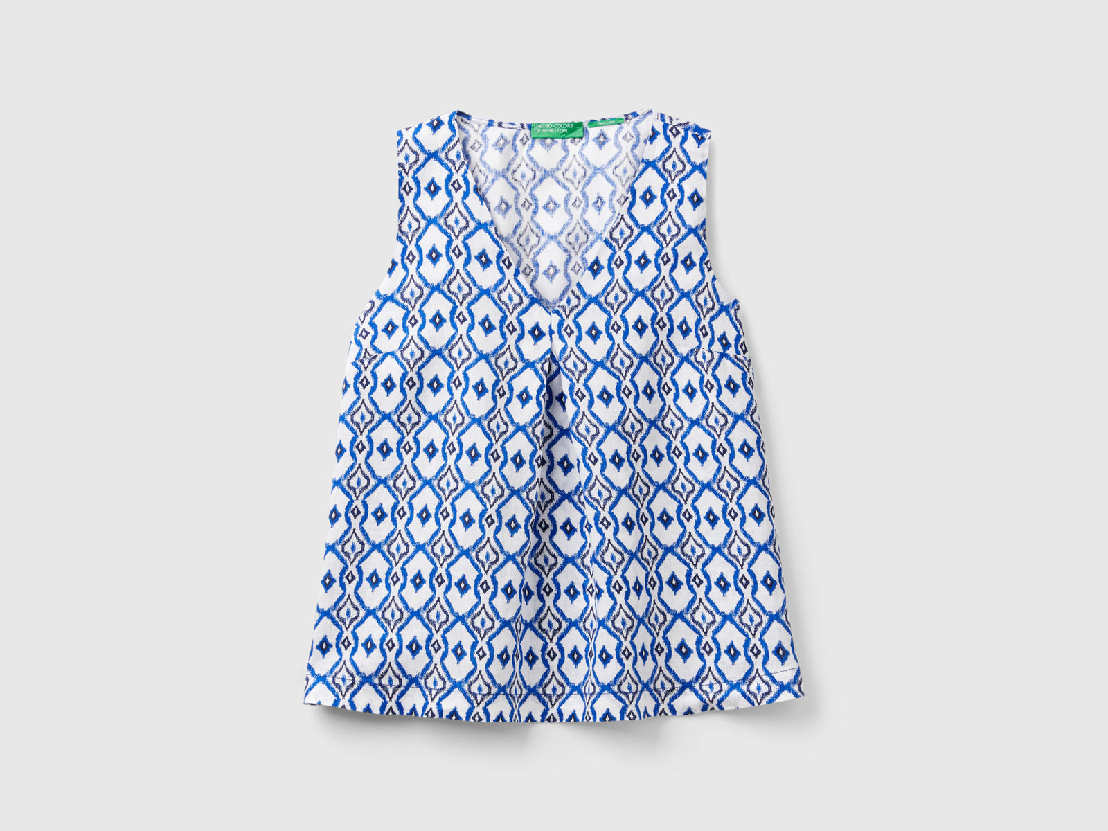 Blusa in lino stampato da donna blu | Benetton Outlet