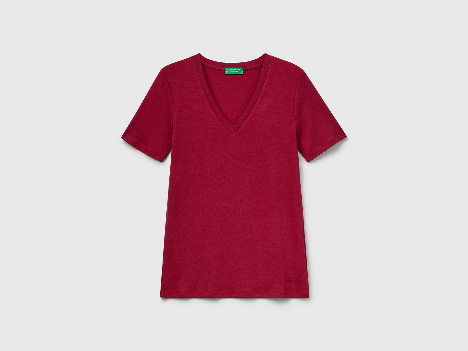 T-shirt in puro cotone con scollo a V da donna fragola | Benetton Outlet