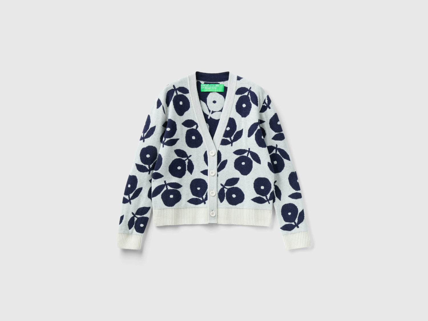Cardigan con intarsi floreali da donna bianco panna | Benetton Outlet