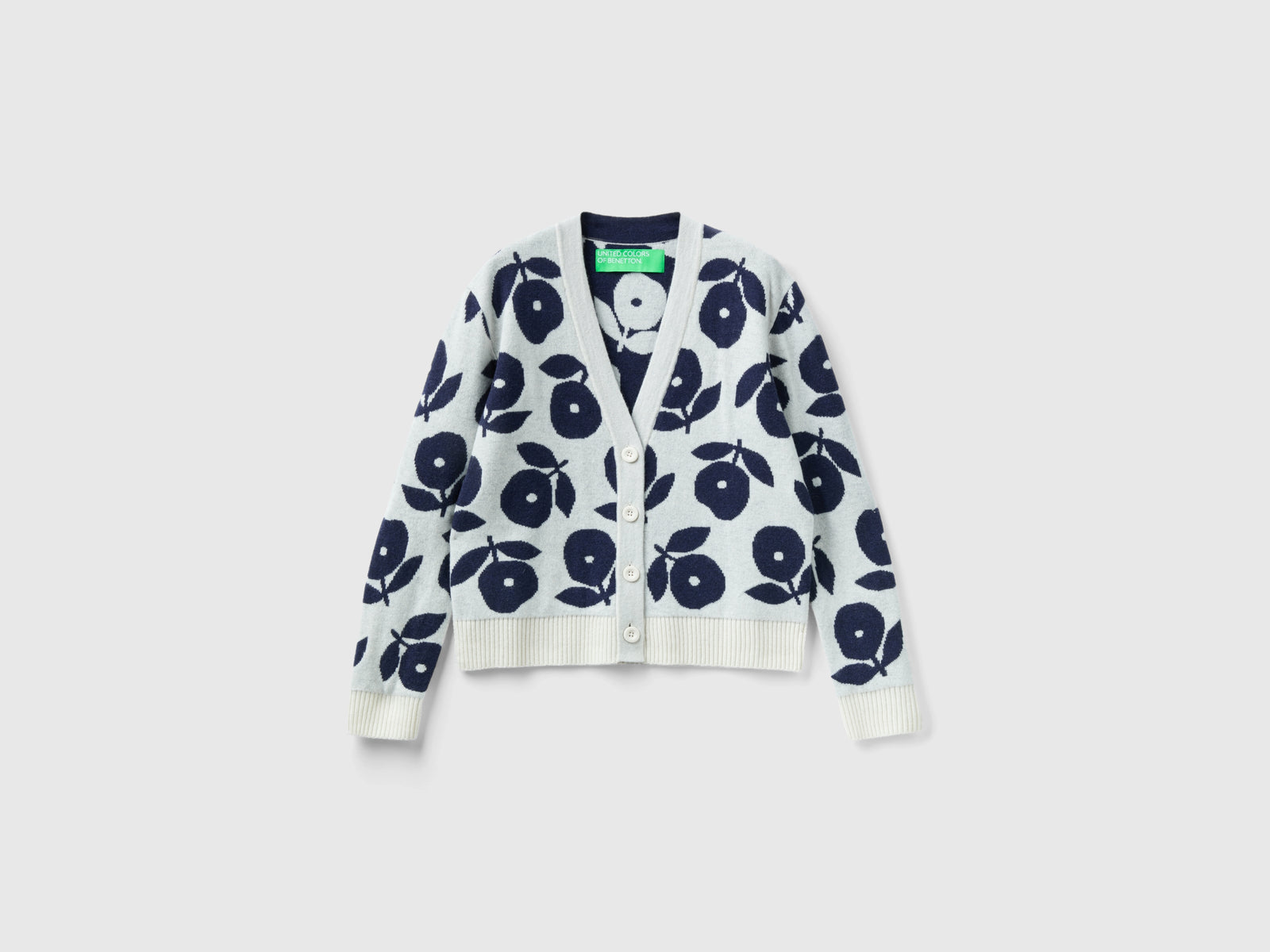 Cardigan con intarsi floreali da donna bianco panna | Benetton Outlet