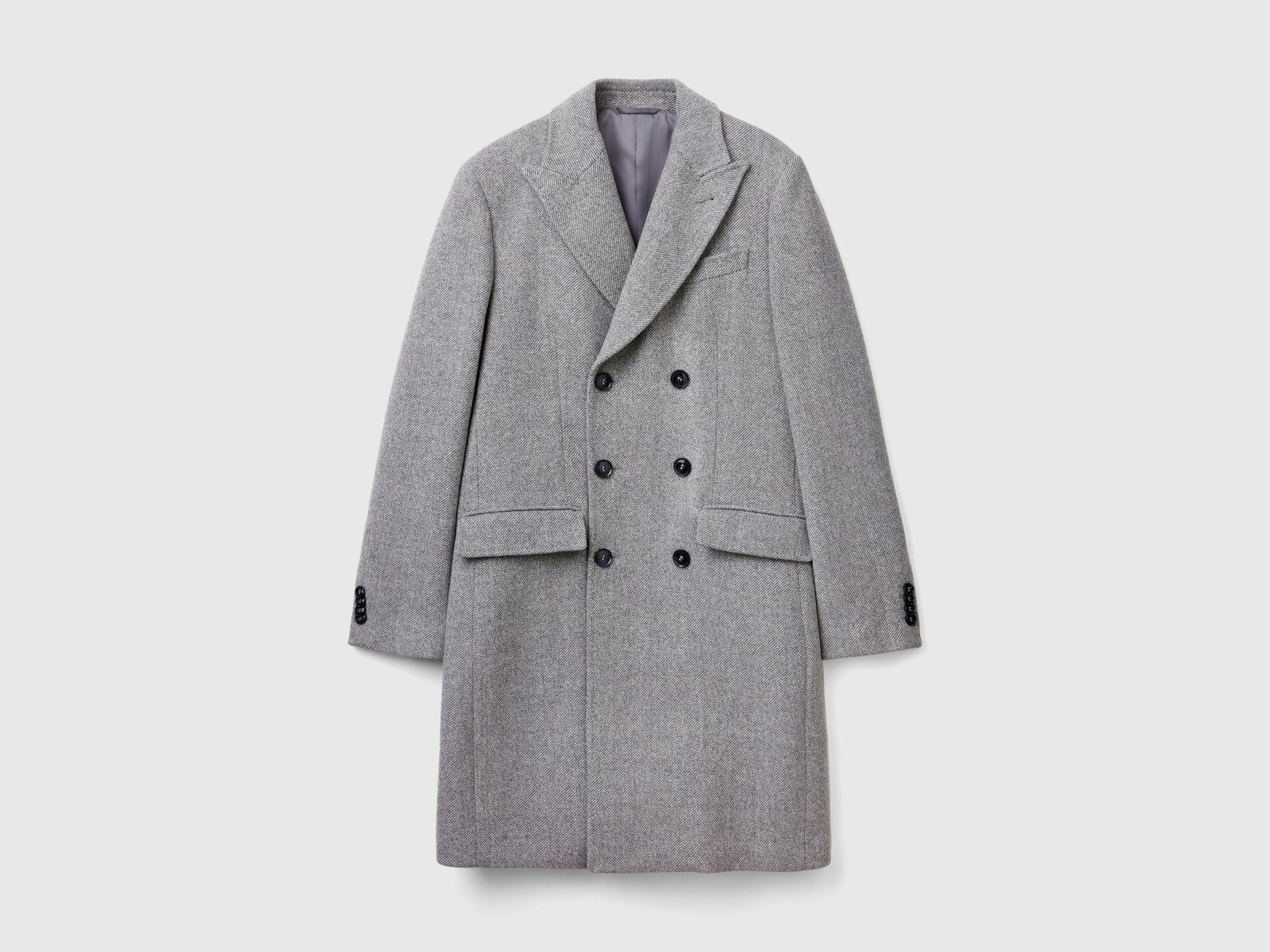 Abrigo cruzado de mezcla de lana da uomo grigio | Benetton Outlet