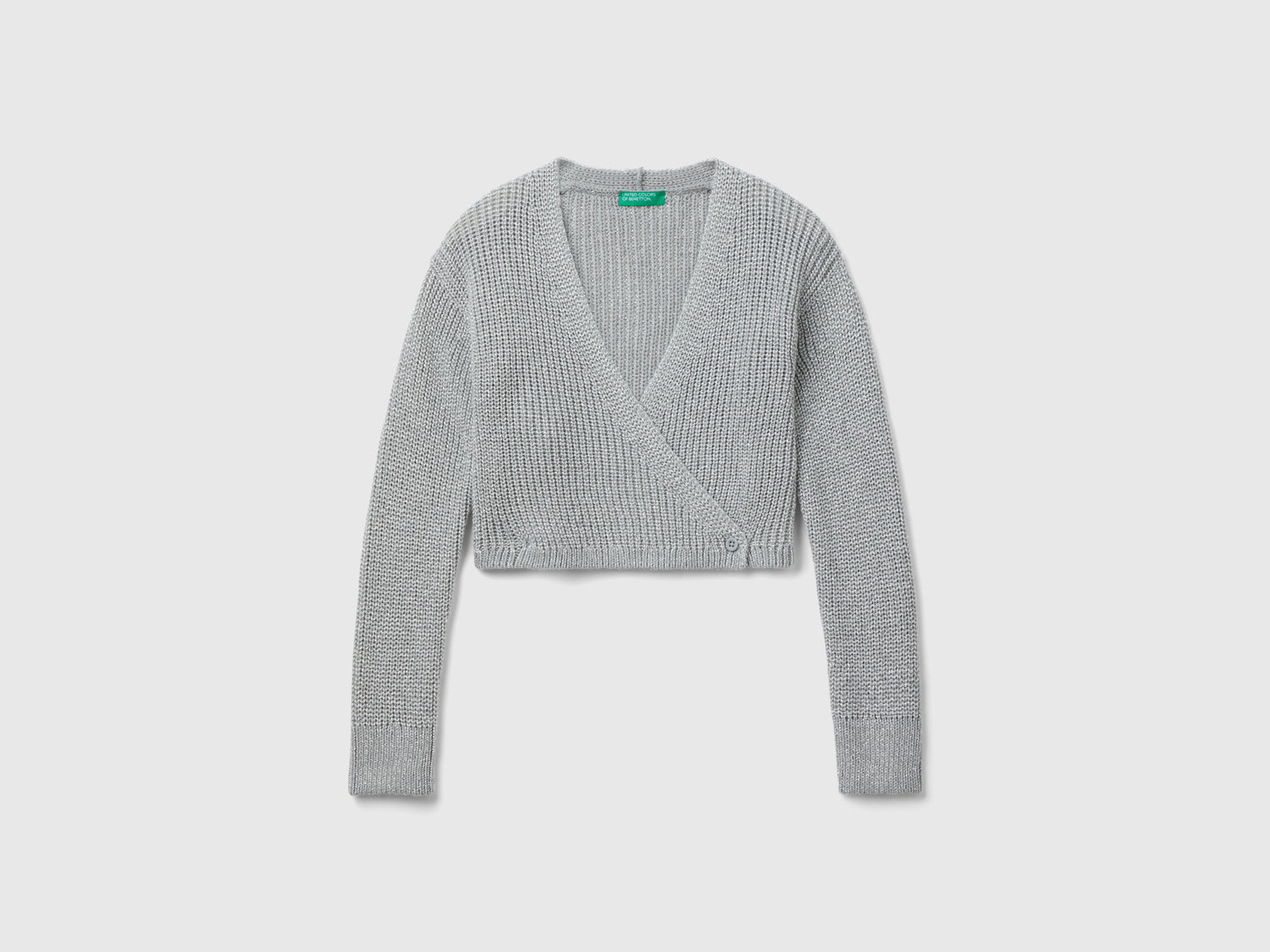 Cardigan cropped con lurex da bambina grigio chiaro | Benetton Outlet