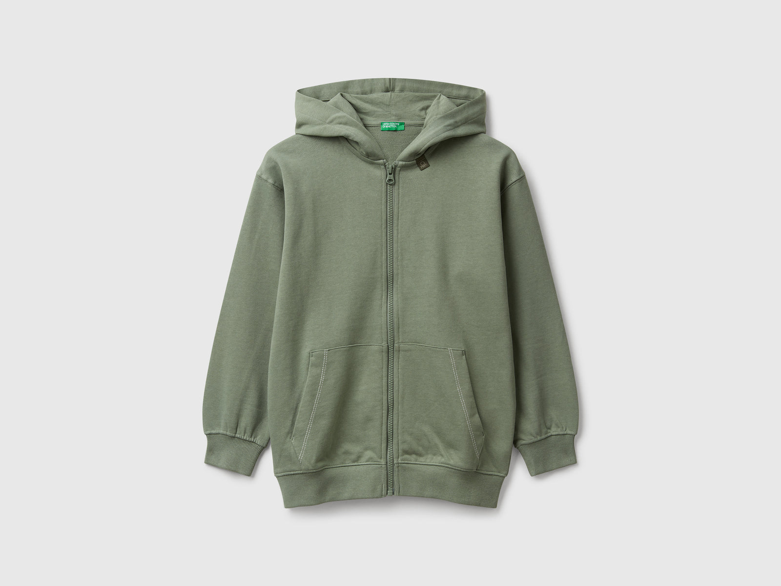 Felpa over fit con zip da bambino verde militare | Benetton Outlet
