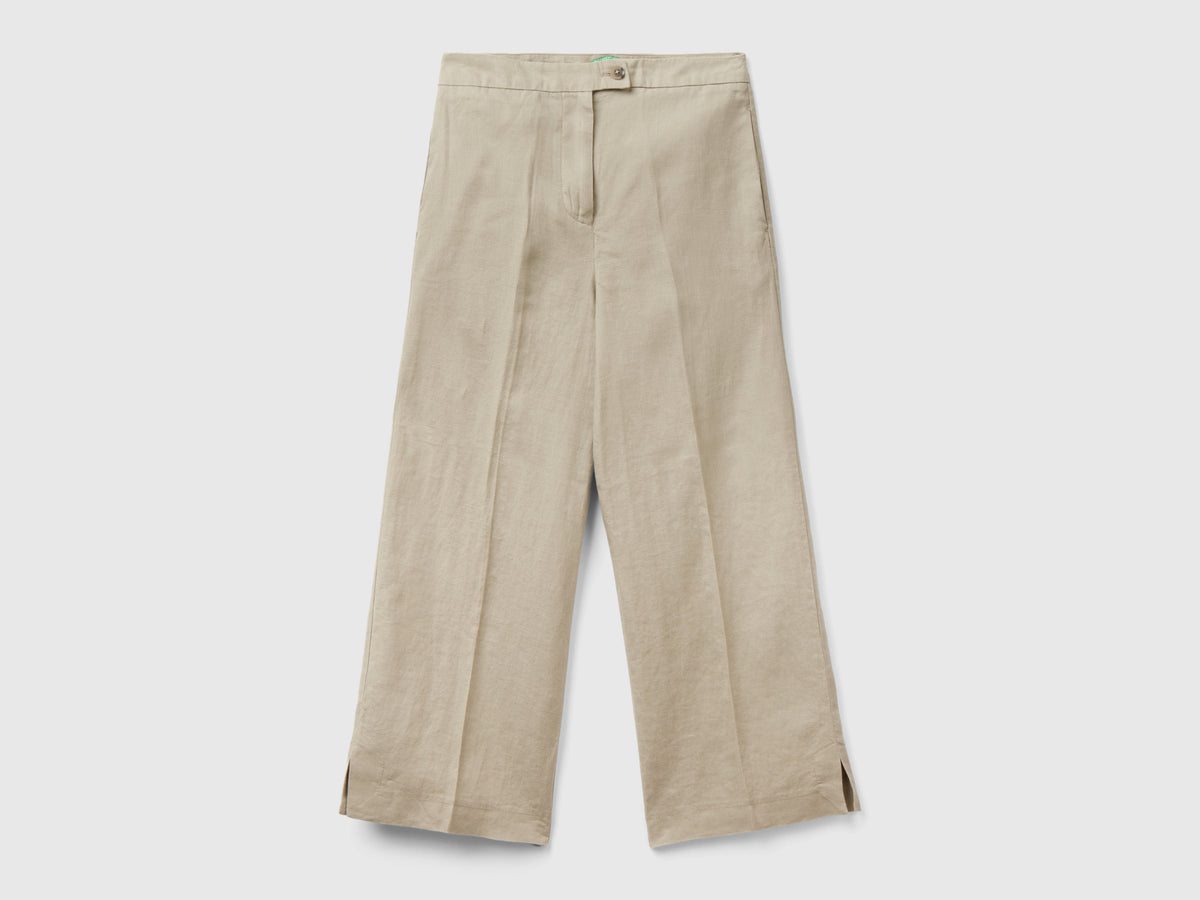 Pantaloni cropped in puro lino