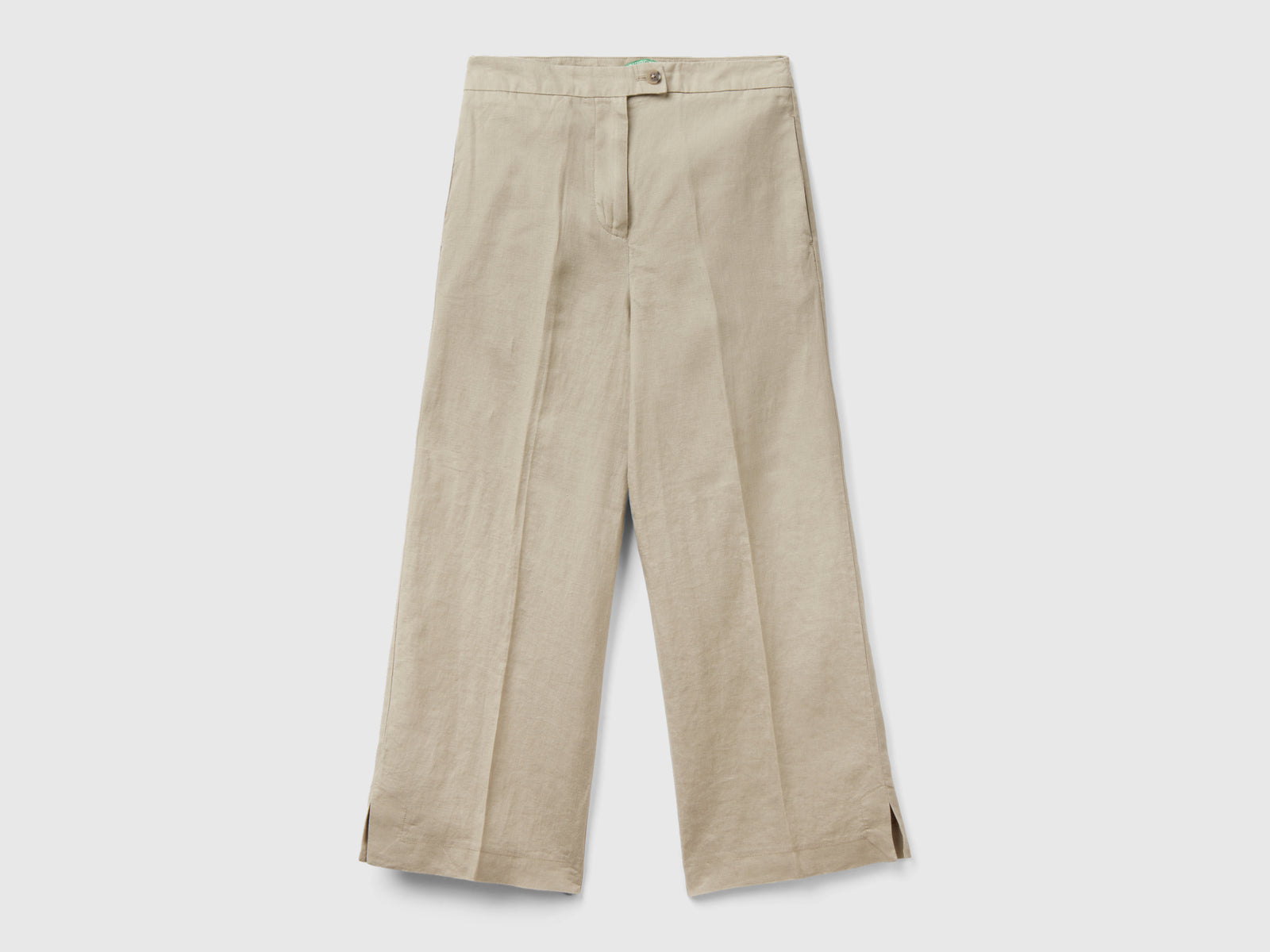 Pantaloni cropped in puro lino da donna beige | Benetton Outlet