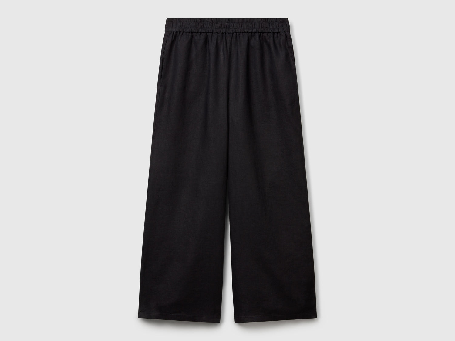 Pantaloni ampi in puro lino da donna nero | Benetton Outlet