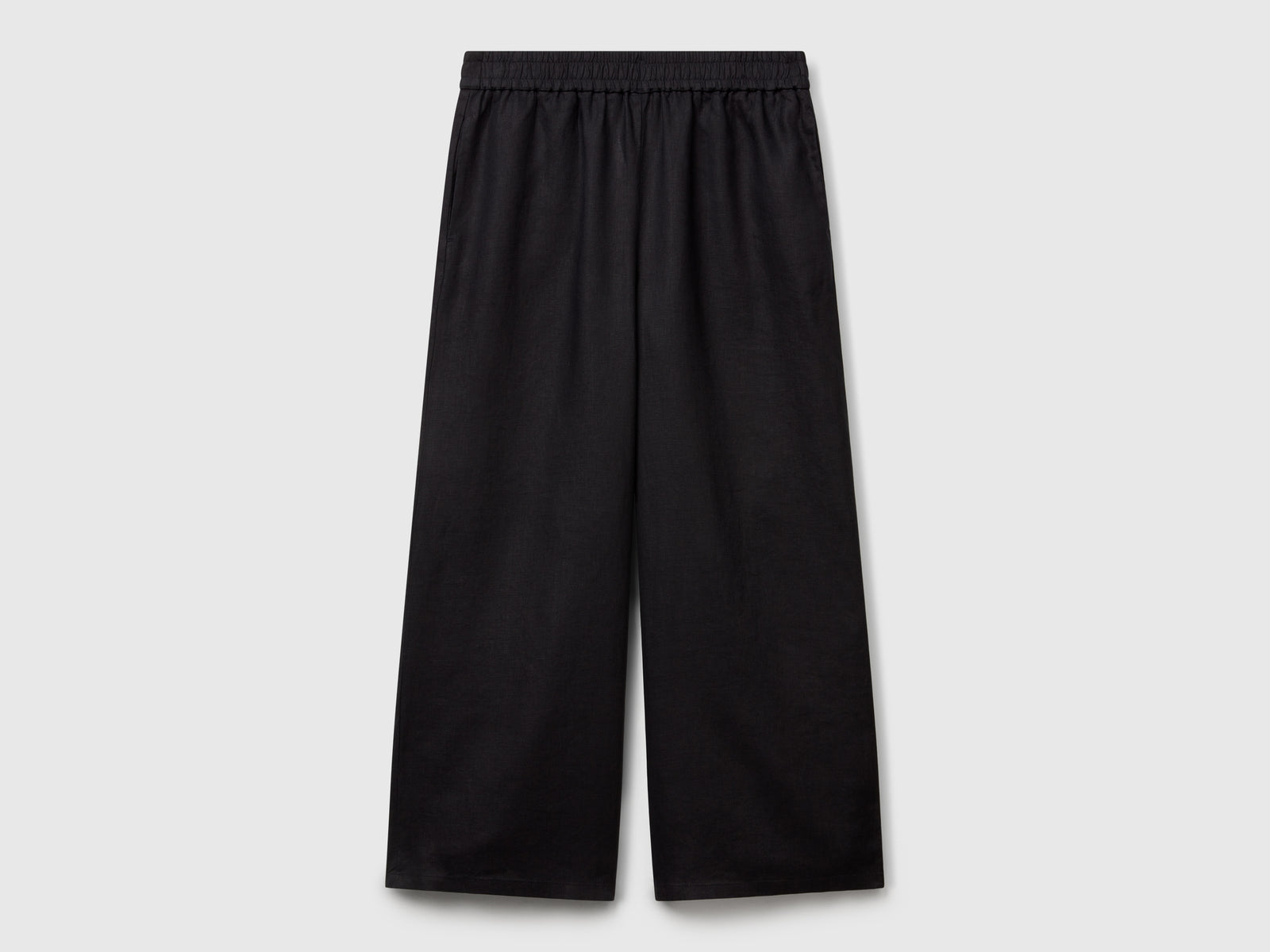 Pantaloni ampi in puro lino da donna nero | Benetton Outlet