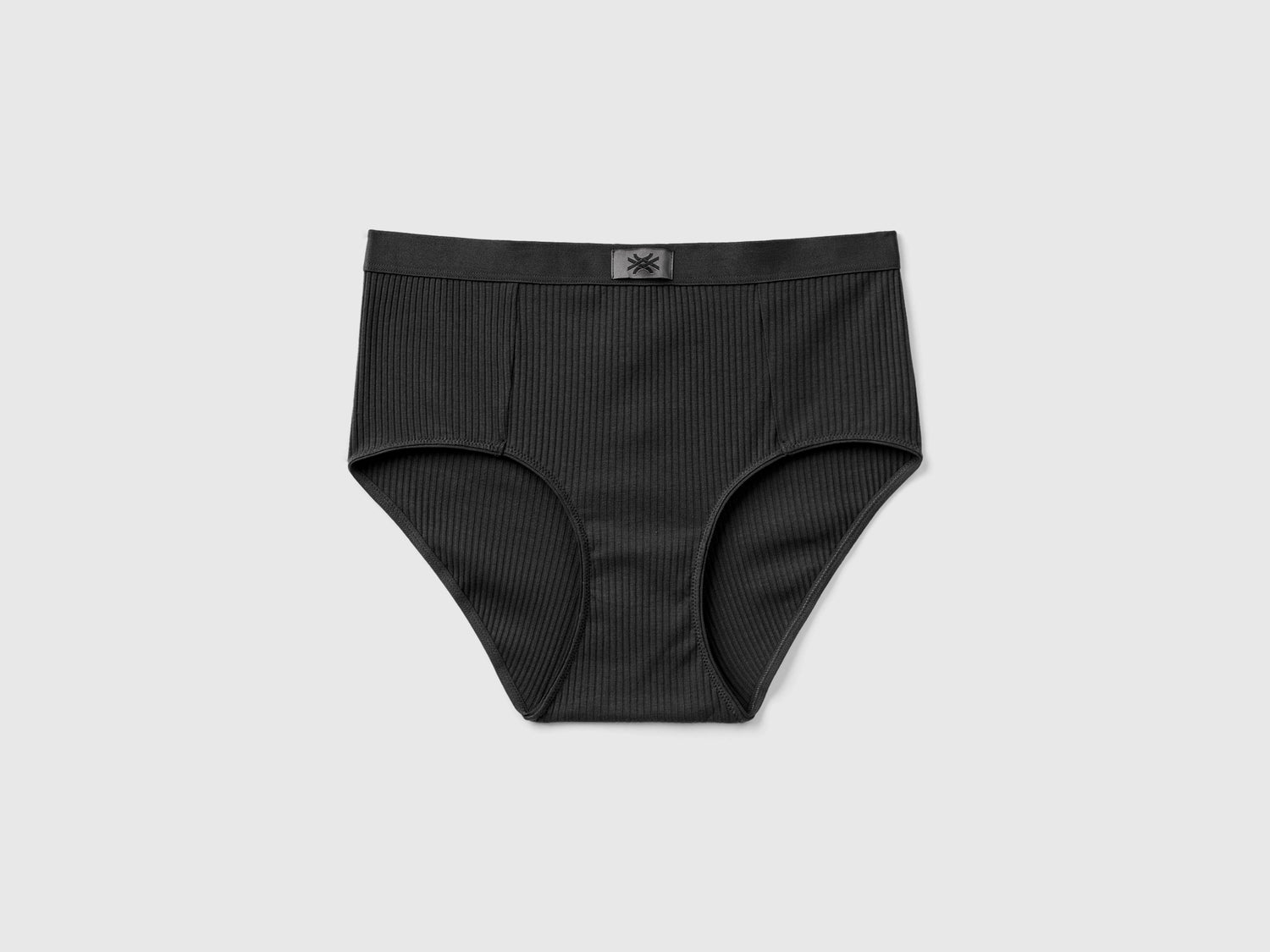 Slip fianco alto a costine da donna nero | Benetton Outlet