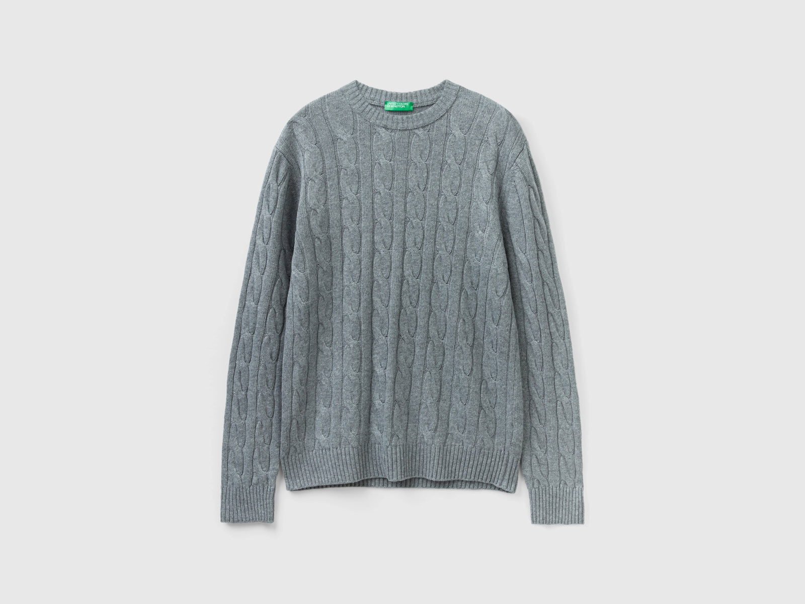 Maglia a trecce in misto cashmere da uomo grigio | Benetton Outlet
