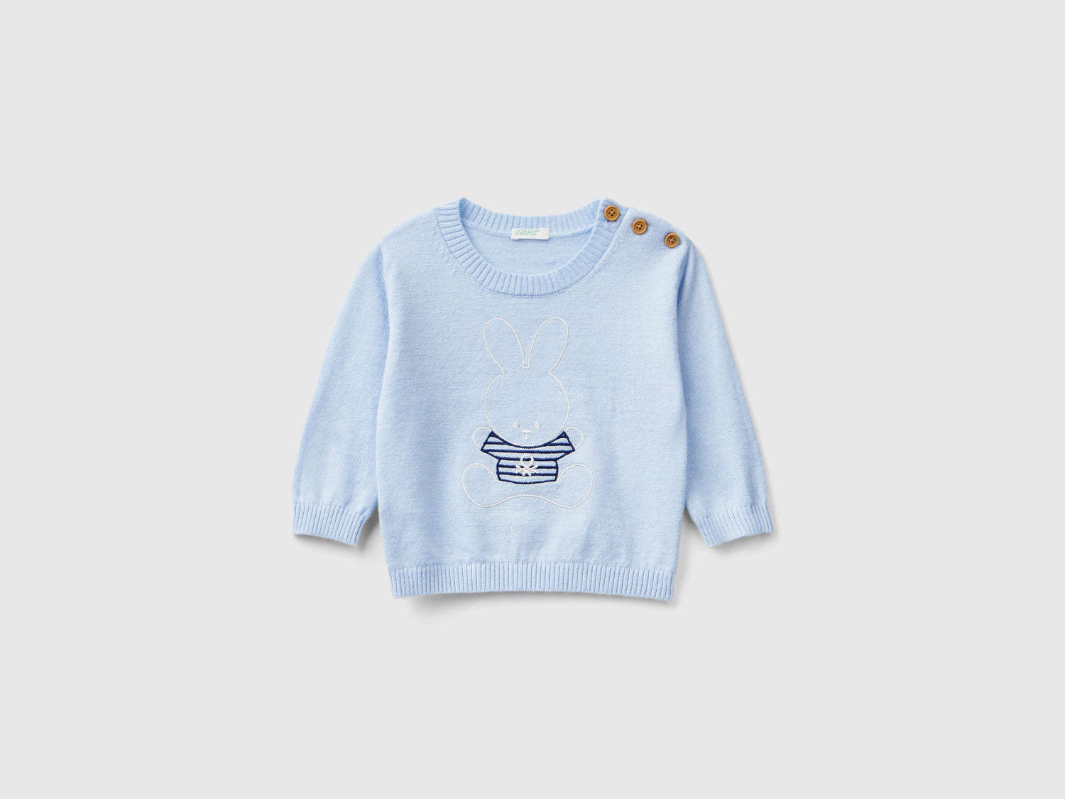 Maglia in misto lana con ricamo da neonato celeste | Benetton Outlet