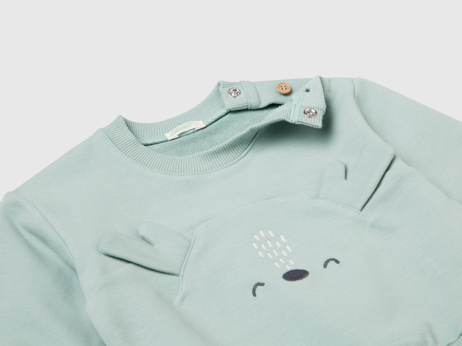 Felpa con ricamo e patch da neonato verde acqua 3 | Benetton Outlet