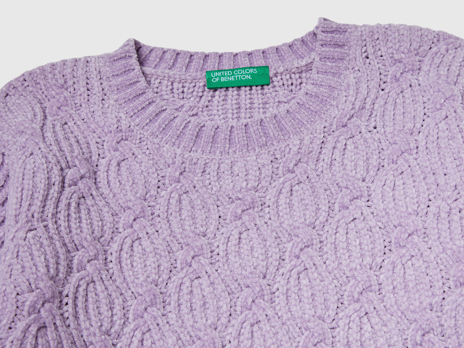 Maglia con trecce in ciniglia da bimba lavanda 3 | Benetton Outlet