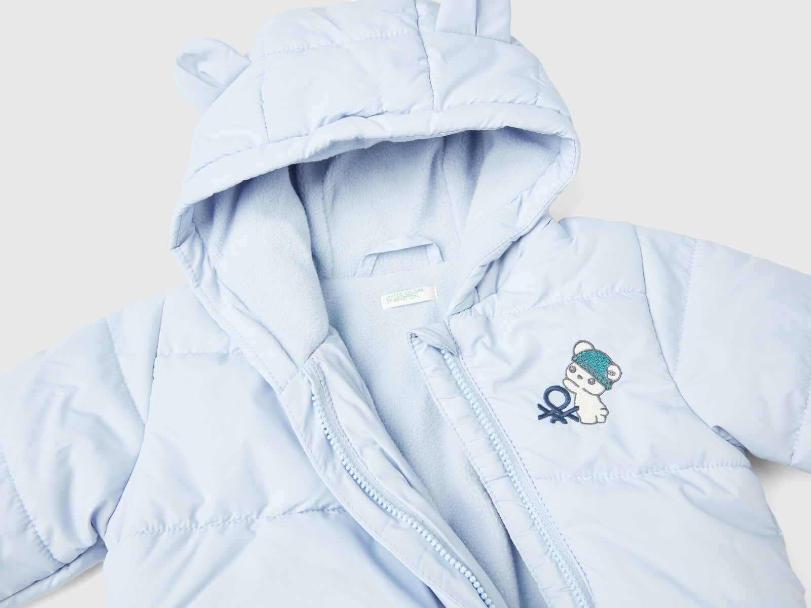 Giubbino imbottito con cappuccio da neonato celeste 3 | Benetton Outlet