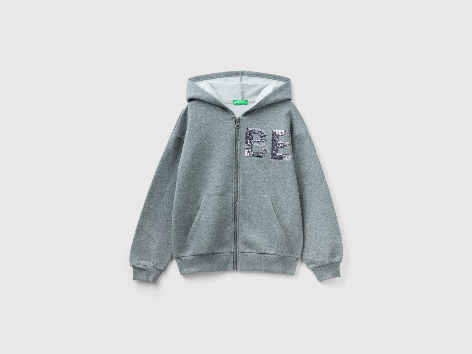Felpa con zip e paillettes da bambina grigio scuro | Benetton Outlet