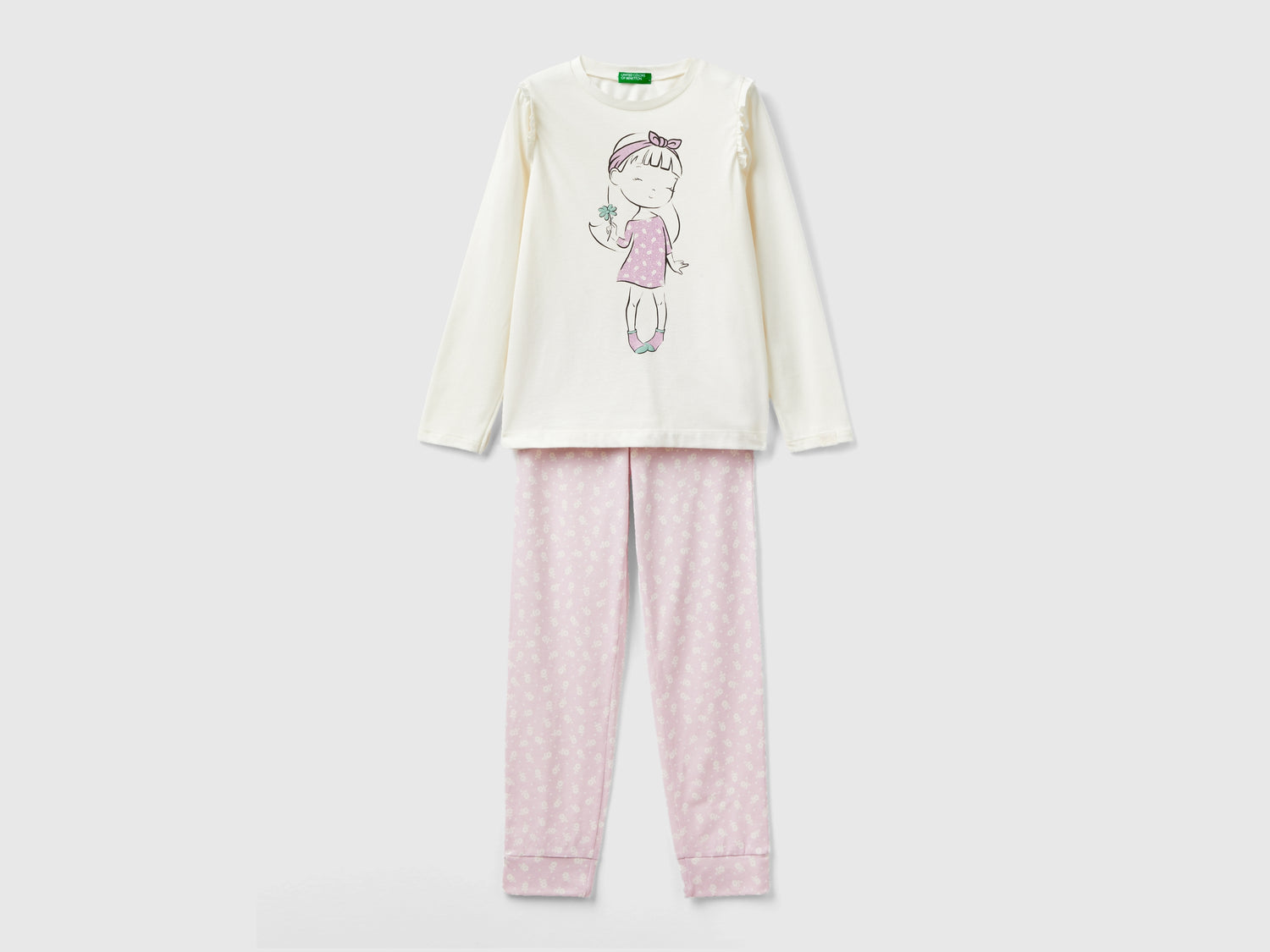 Pigiama con fiori e glitter da bambina multi-color | Benetton Outlet