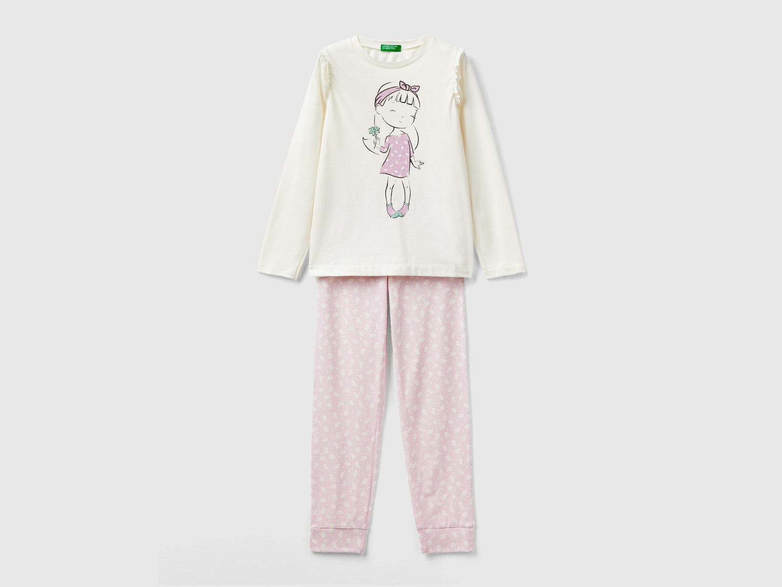 Pigiama con fiori e glitter da bambina multi-color | Benetton Outlet