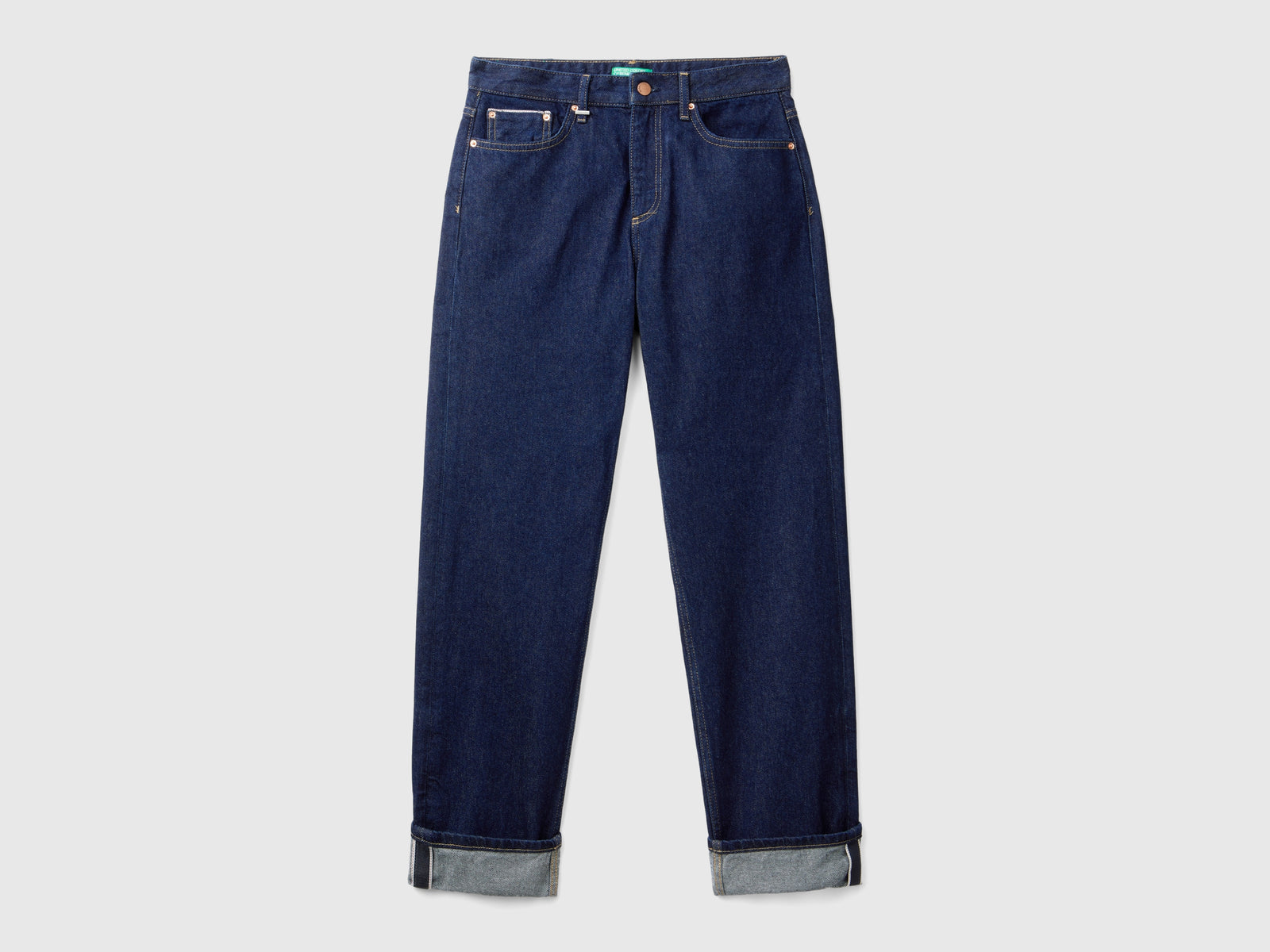 Jeans straight con risvolto da donna blu scuro | Benetton Outlet