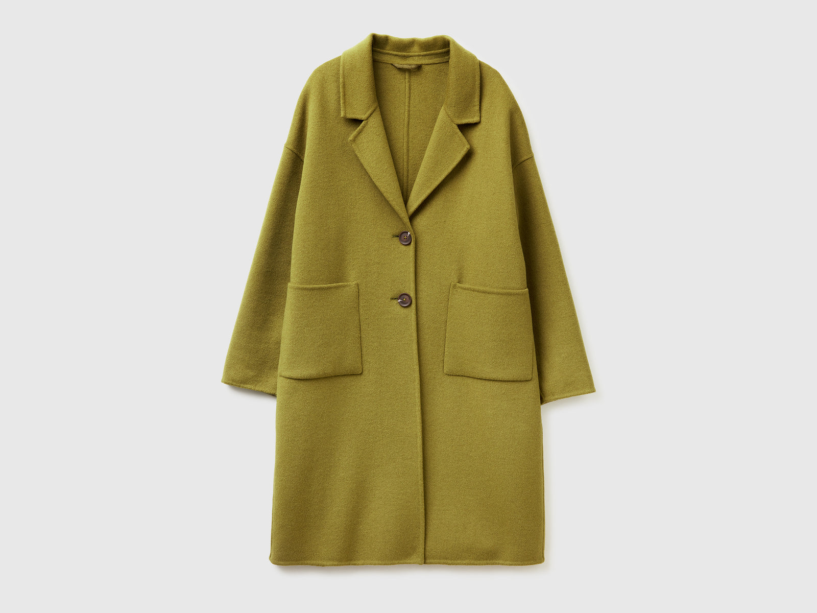 Cappotto midi in misto lana da donna verde militare | Benetton Outlet