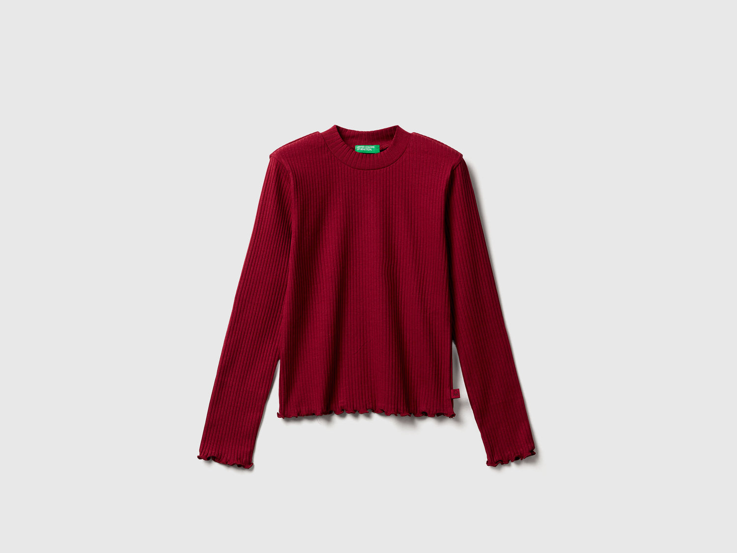 Maglietta slim fit in cotone stretch da bambina bordeaux | Benetton Outlet