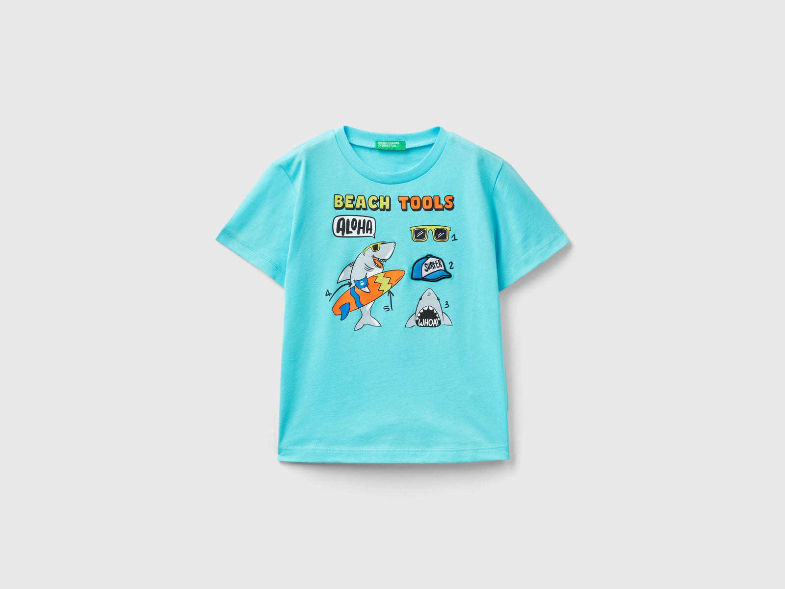 Maglietta in puro cotone da bimbo turchese | Benetton Outlet