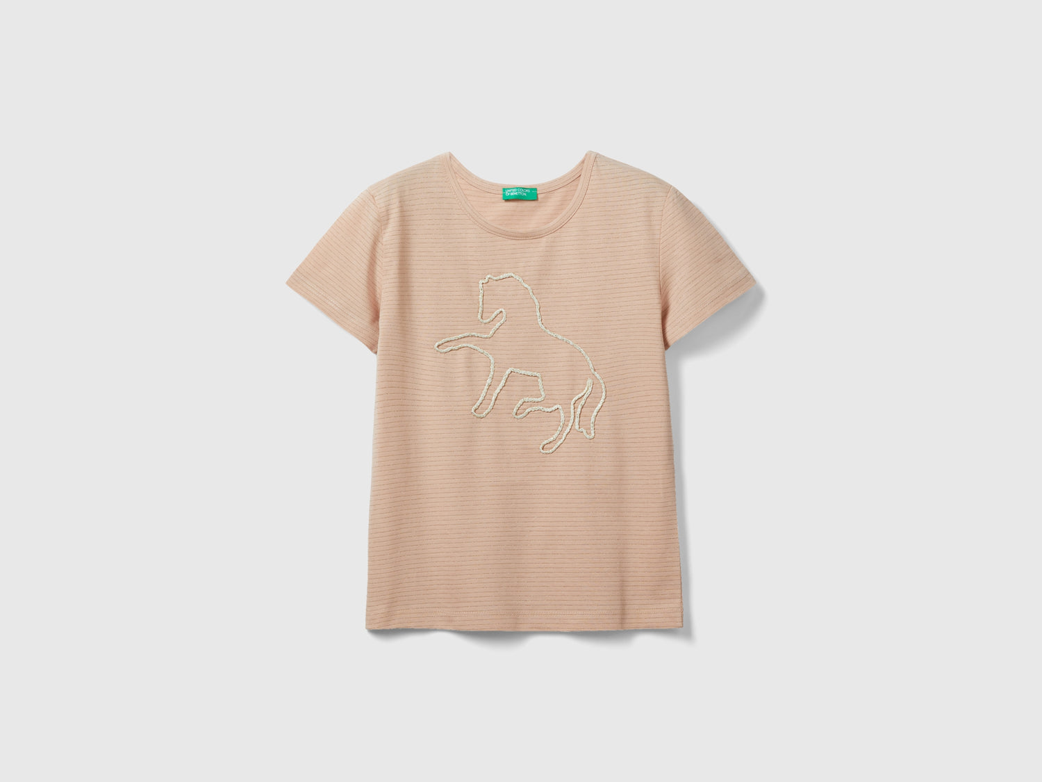 T-shirt con ricamo in corda da bambina rosa tenue | Benetton Outlet