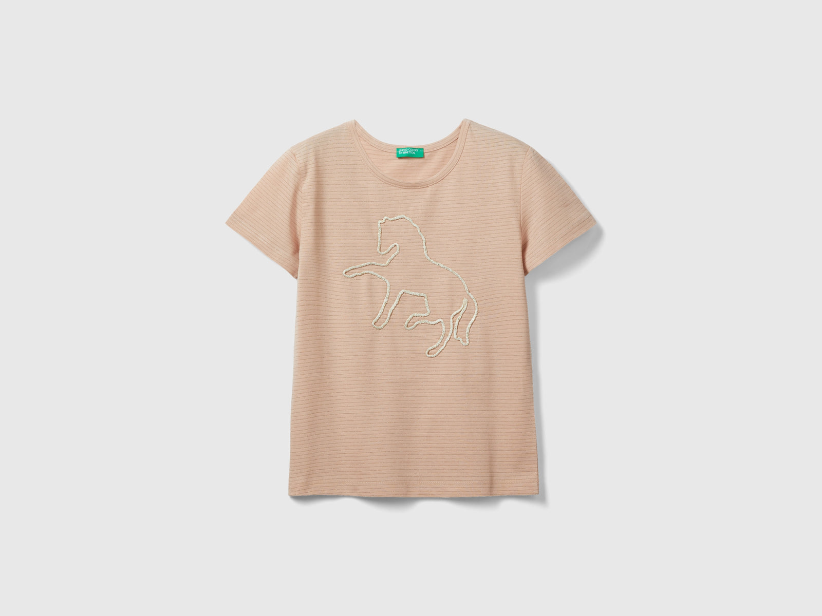 T-shirt con ricamo in corda da bambina rosa tenue | Benetton Outlet