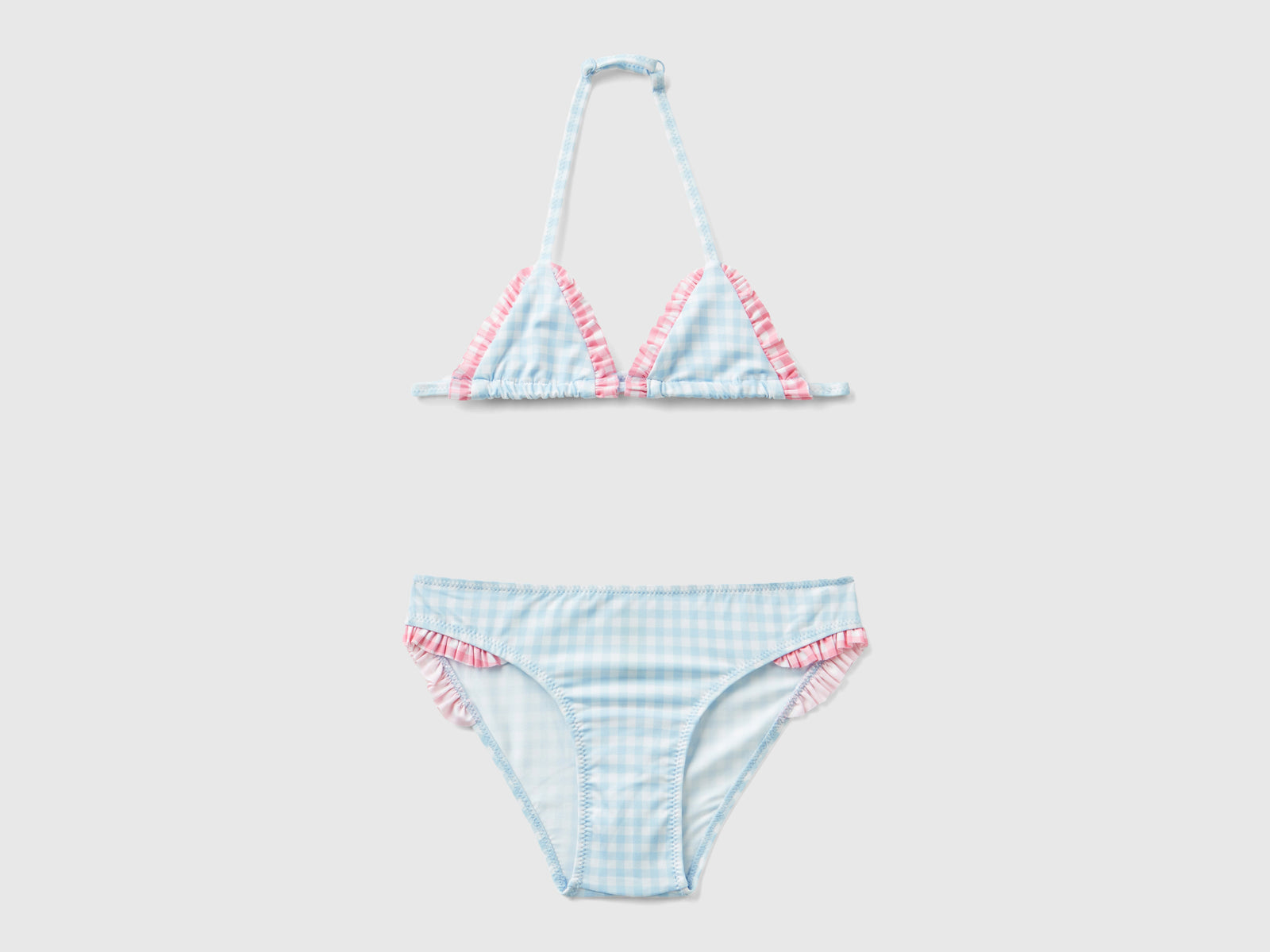 Costume bikini vichy da bambina azzurro | Benetton Outlet