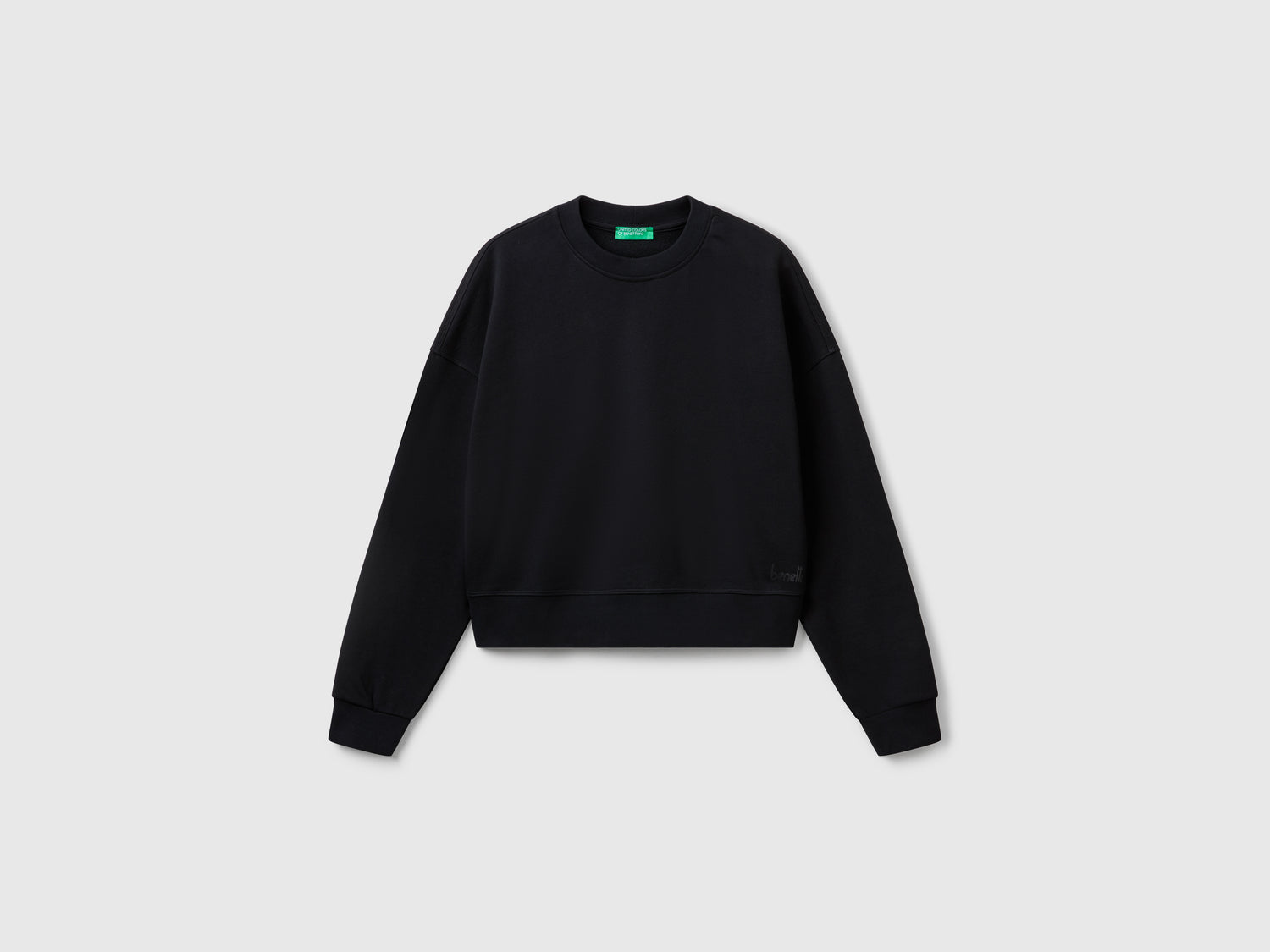 Felpa 100% cotone con stampa logo da donna nero | Benetton Outlet