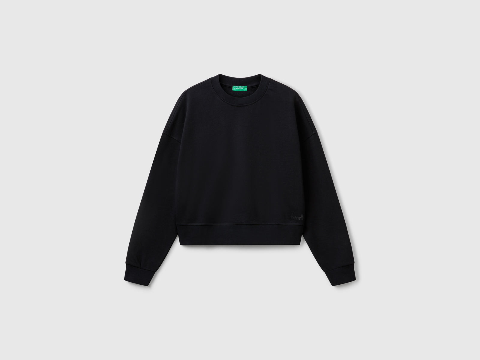Felpa 100% cotone con stampa logo da donna nero | Benetton Outlet