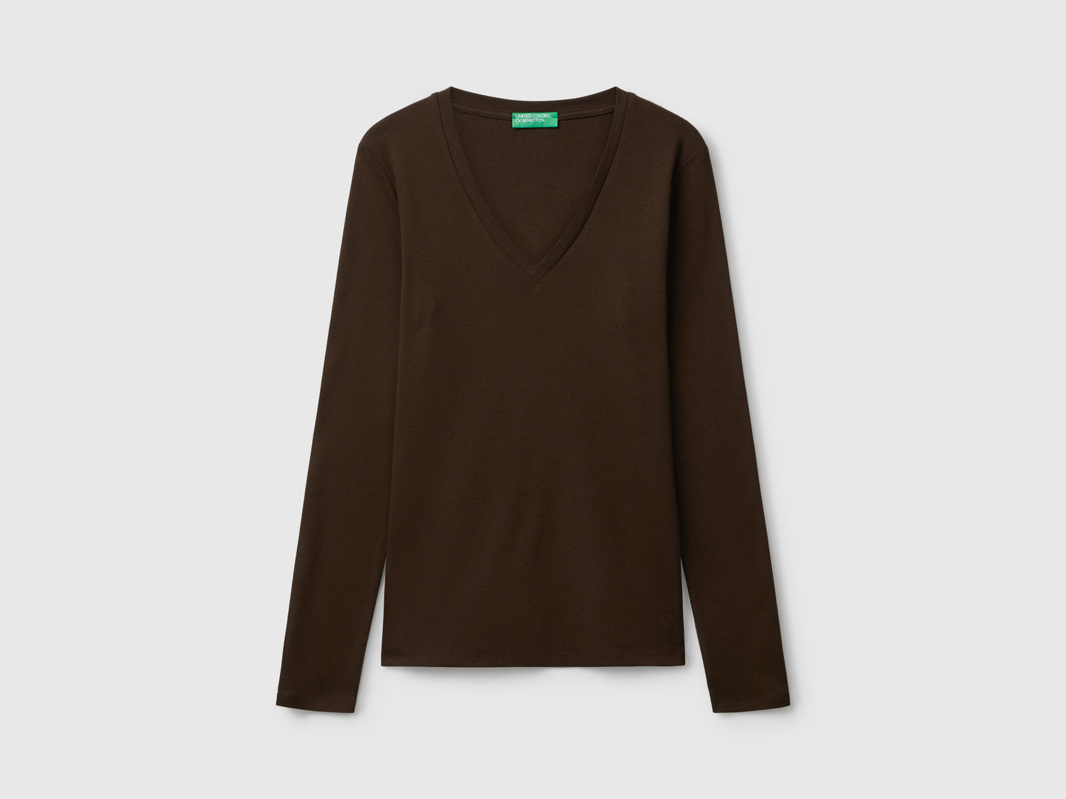 T-shirt  scuro con scollo a V da donna marrone | Benetton Outlet