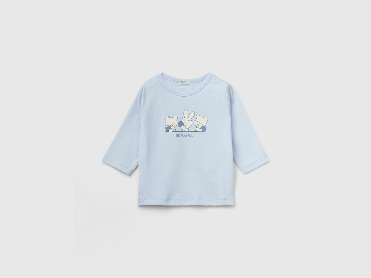 T-shirt in caldo cotone bio da neonato celeste | Benetton Outlet