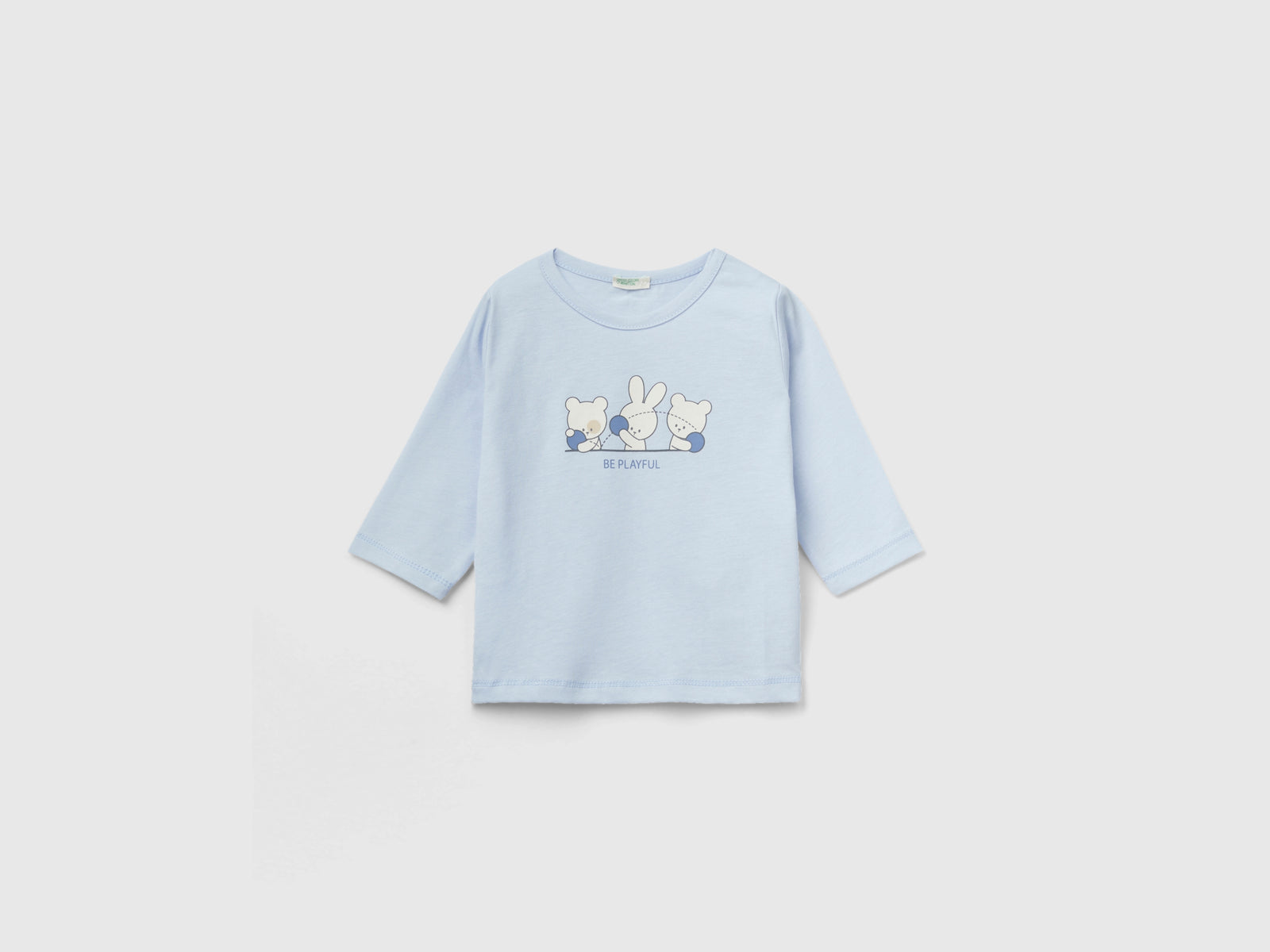 T-shirt in caldo cotone bio da neonato celeste | Benetton Outlet
