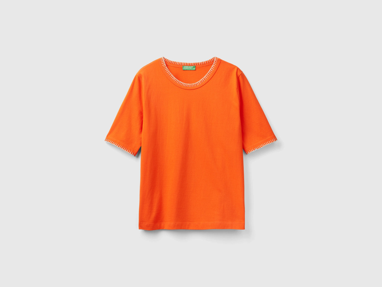 Maglietta girocollo in cotone da donna arancione | Benetton Outlet
