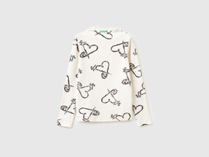 T-shirt lupetto con stampa cuori