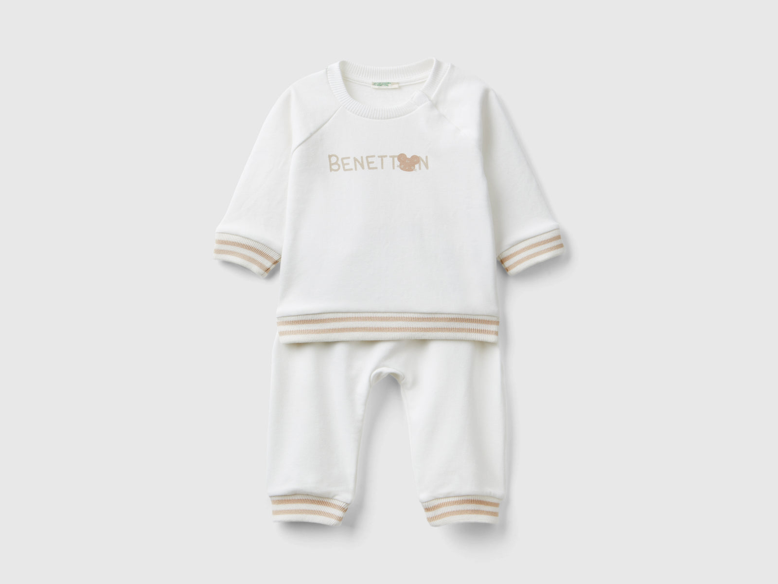 Completino in felpa leggera da neonato bianco panna | Benetton Outlet