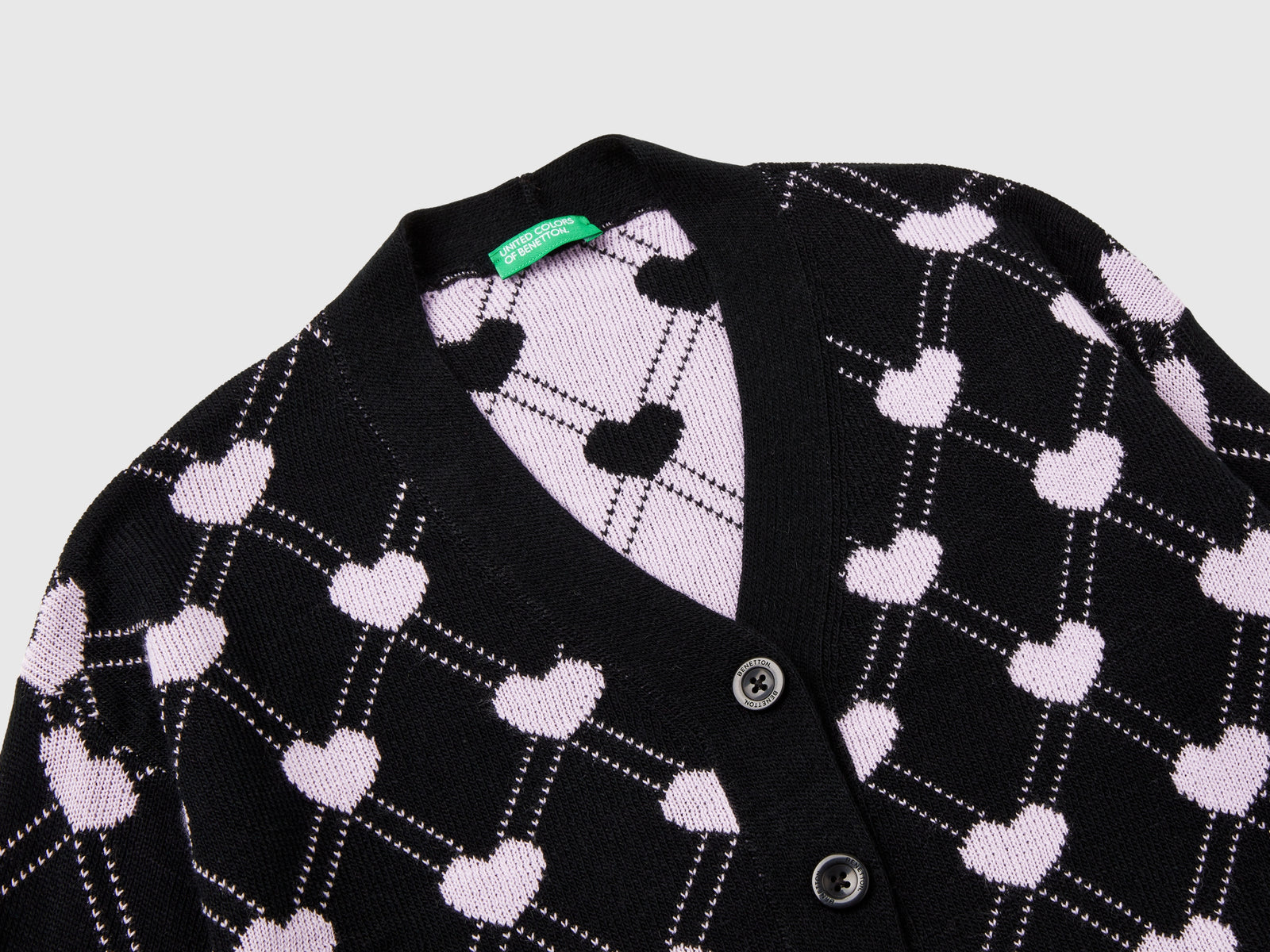 Cardigan con motivo cuori da bambina nero 3 | Benetton Outlet