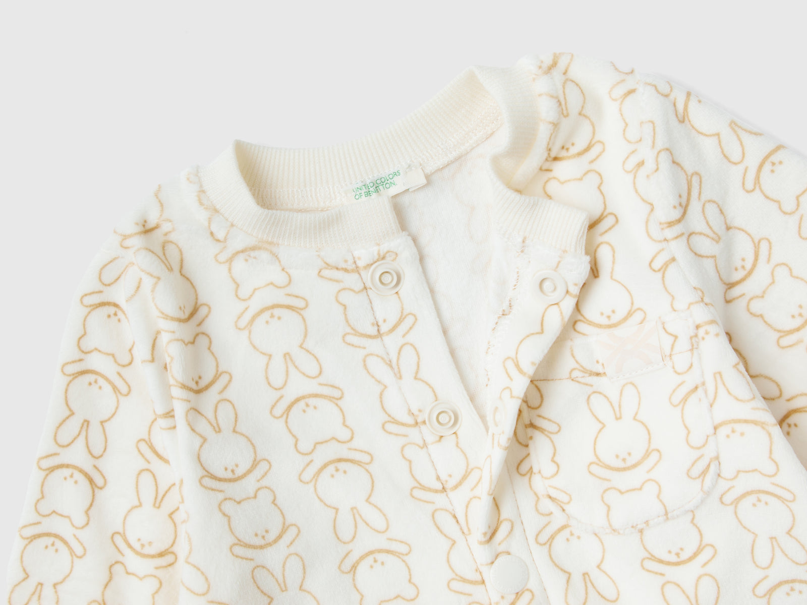 Tutina in ciniglia con coniglietti da neonato beige 2 | Benetton Outlet