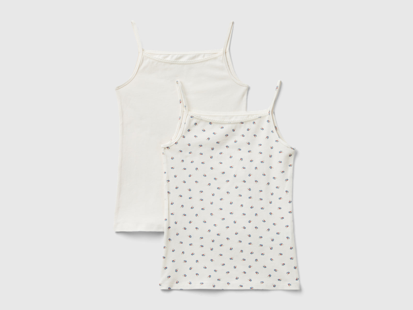 Due canotte intime in cotone stretch da bambina bianco panna | Benetton Outlet