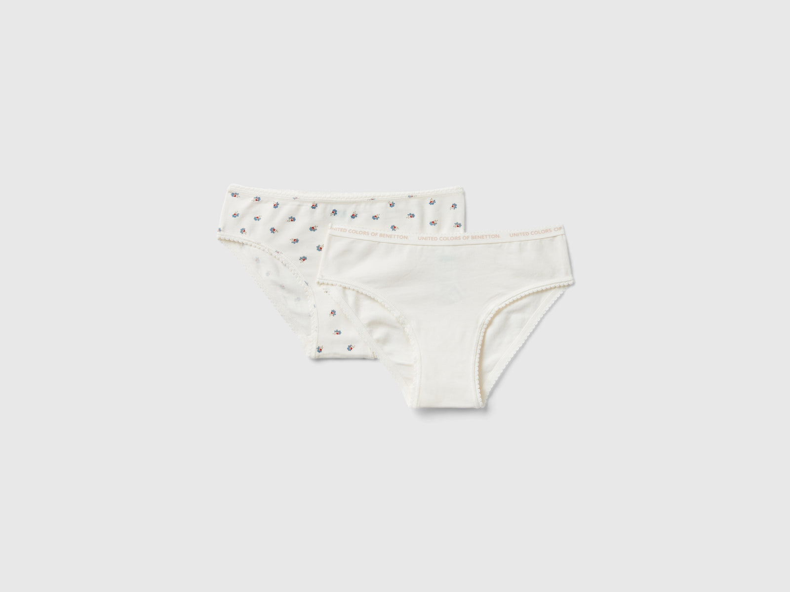 Two stretch cotton briefs da bambina bianco panna | Benetton Outlet