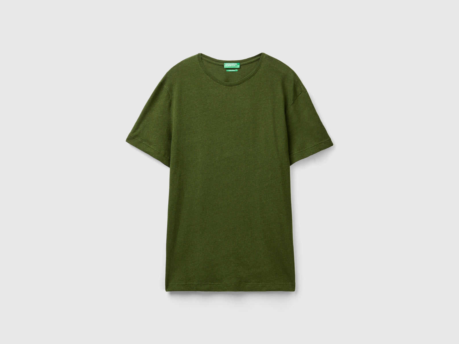 Maglietta in misto lino da uomo verde militare | Benetton Outlet
