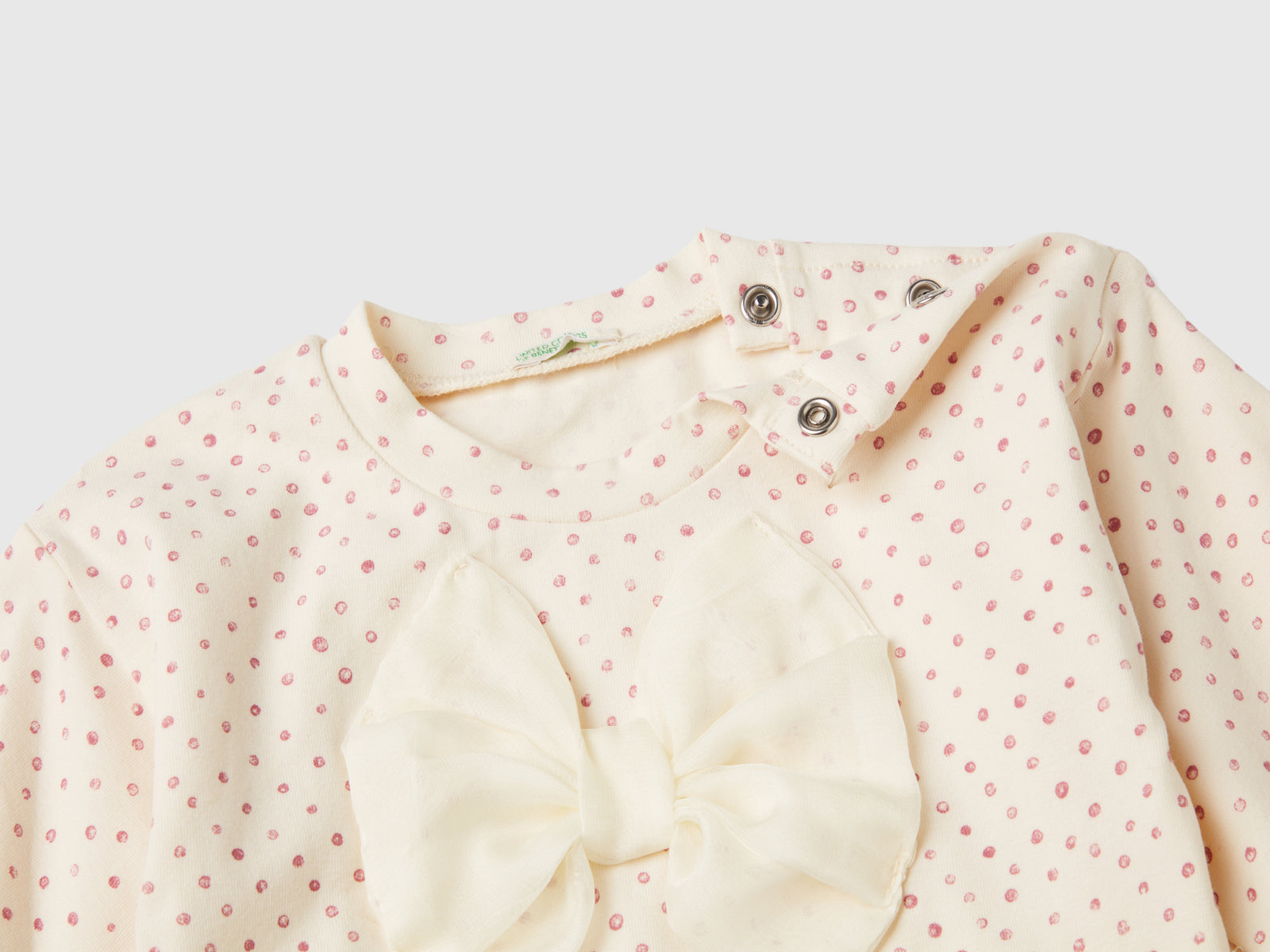 T-shirt con fiocco in caldo cotone da neonato bianco panna 3 | Benetton Outlet