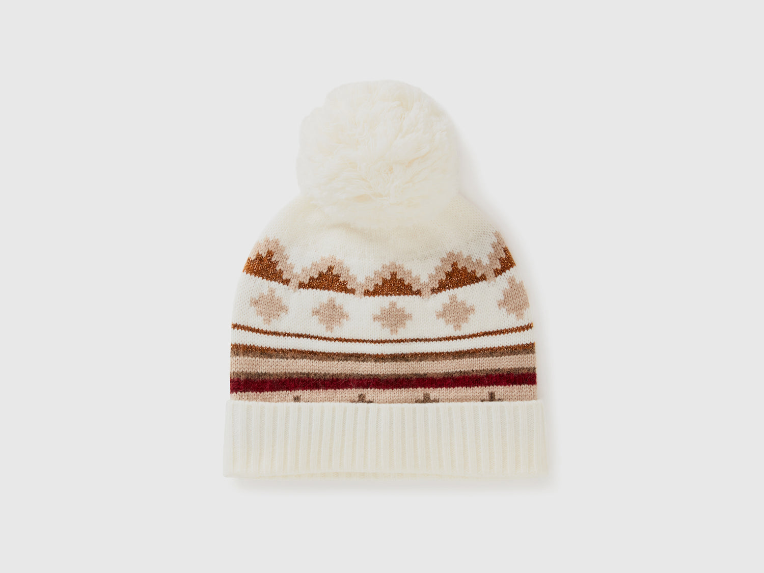 Cappello jacquard con lurex da donna bianco panna | Benetton Outlet