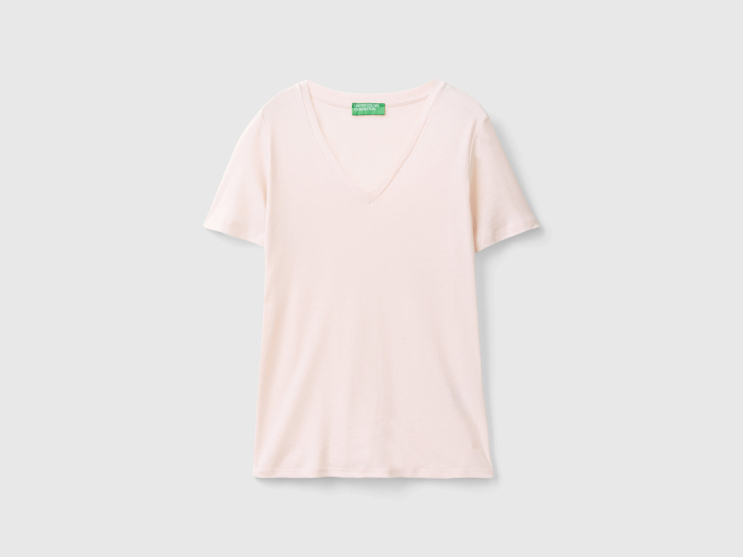 T-shirt in puro cotone con scollo a V da donna rosa pastello | Benetton Outlet