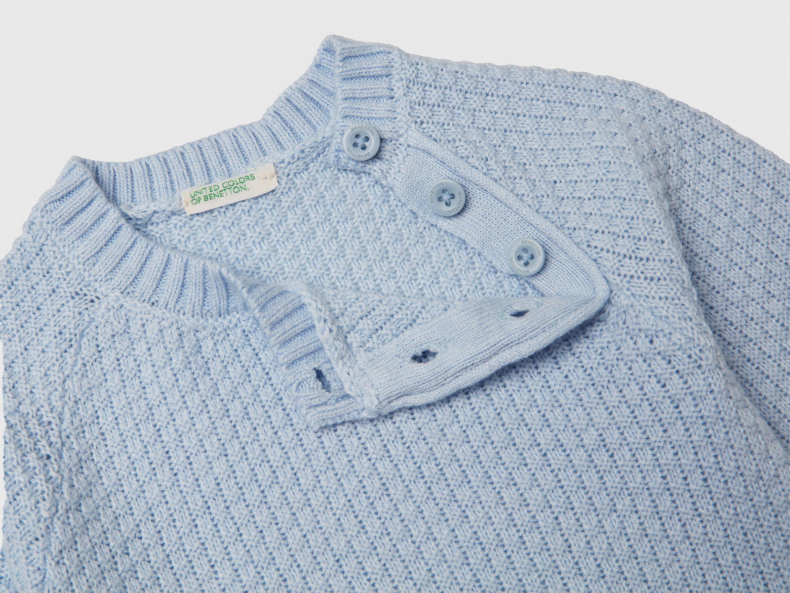 Tuta girocollo in maglia da neonato celeste 3 | Benetton Outlet