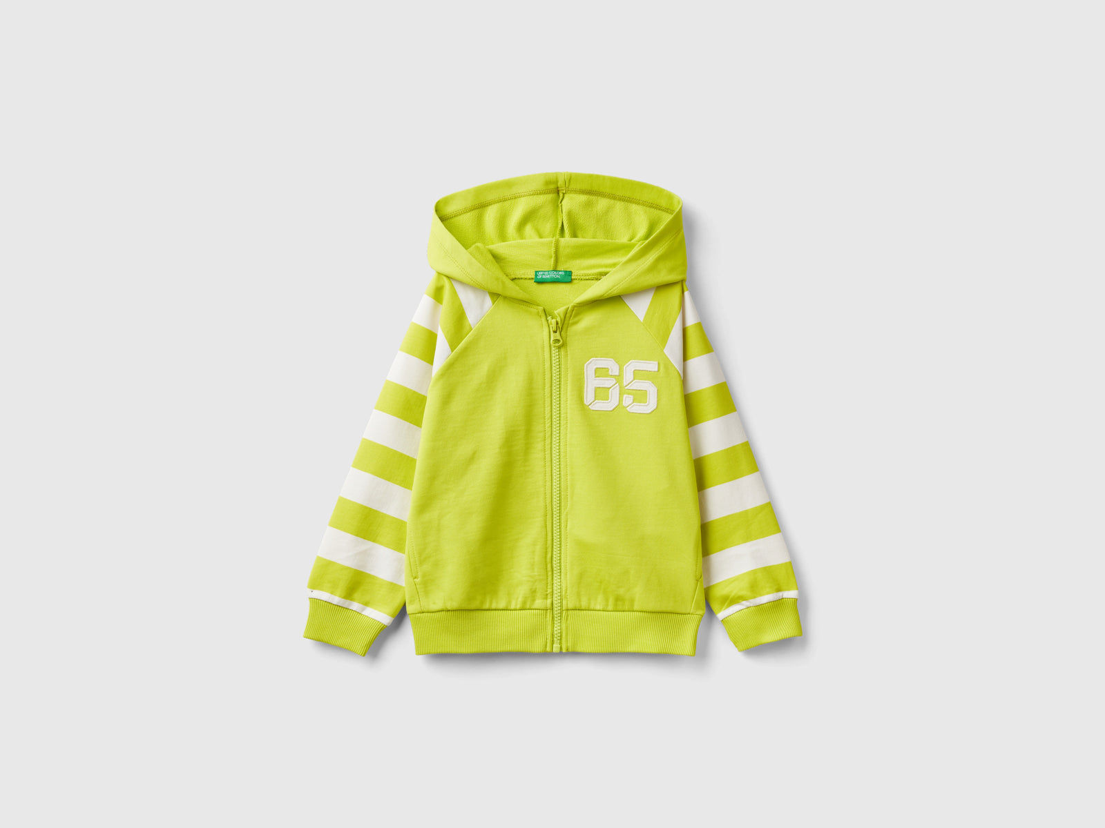 Sweatshirt with striped sleeves da bimbo lime | Benetton Outlet