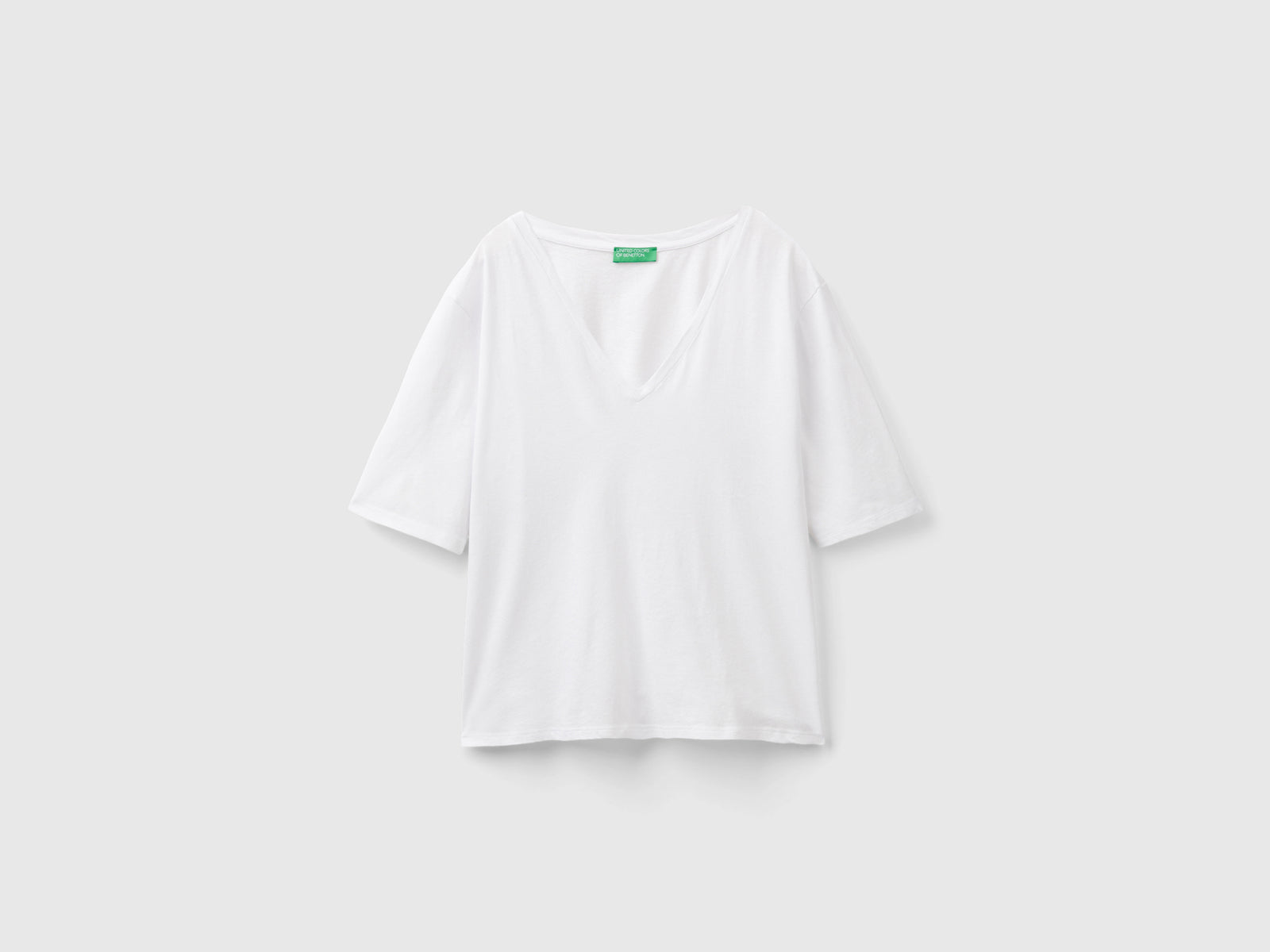 Maglietta in misto cotone e lino da donna bianco | Benetton Outlet