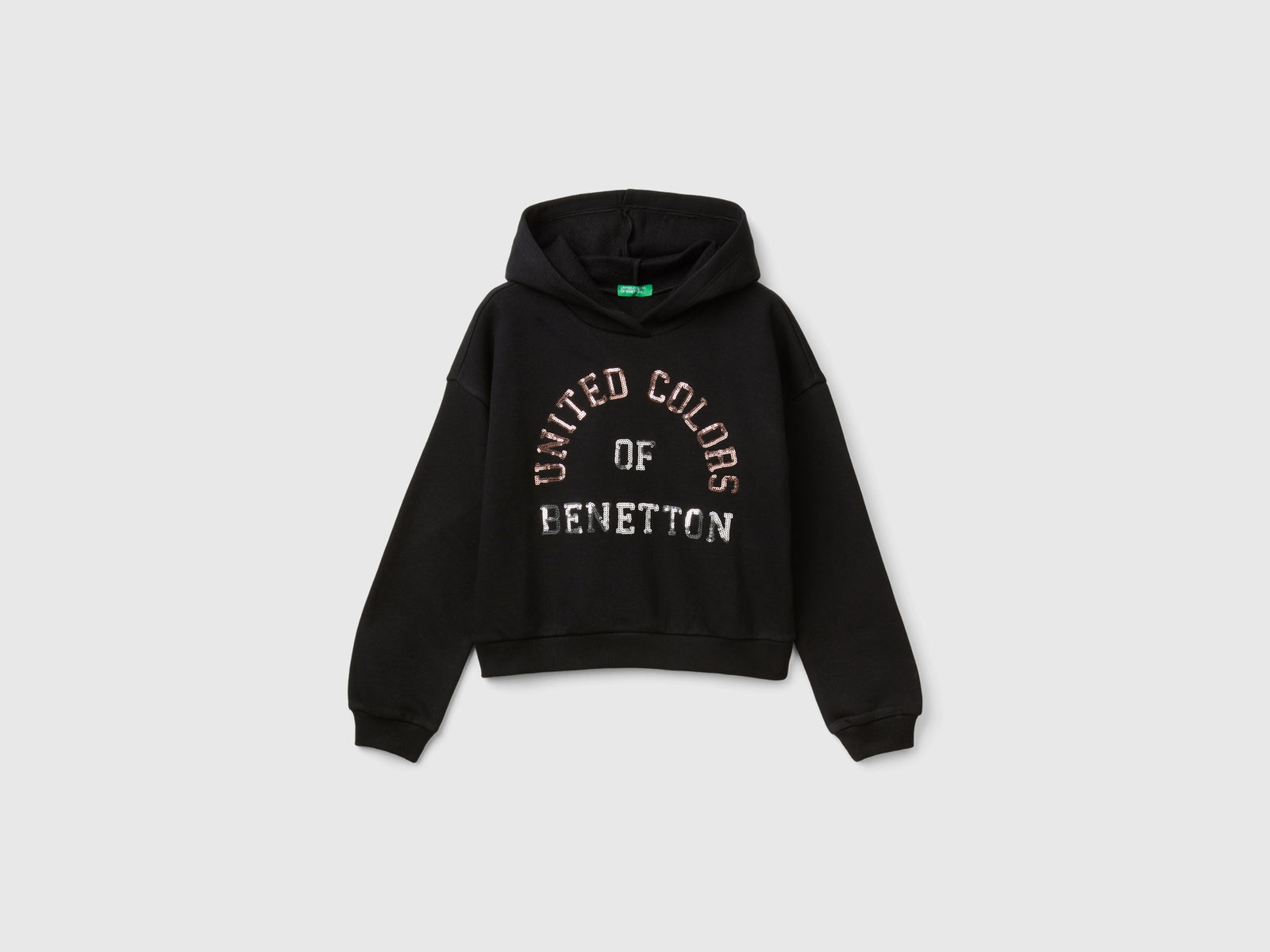 Felpa con cappuccio e paillettes da bambina nero | Benetton Outlet