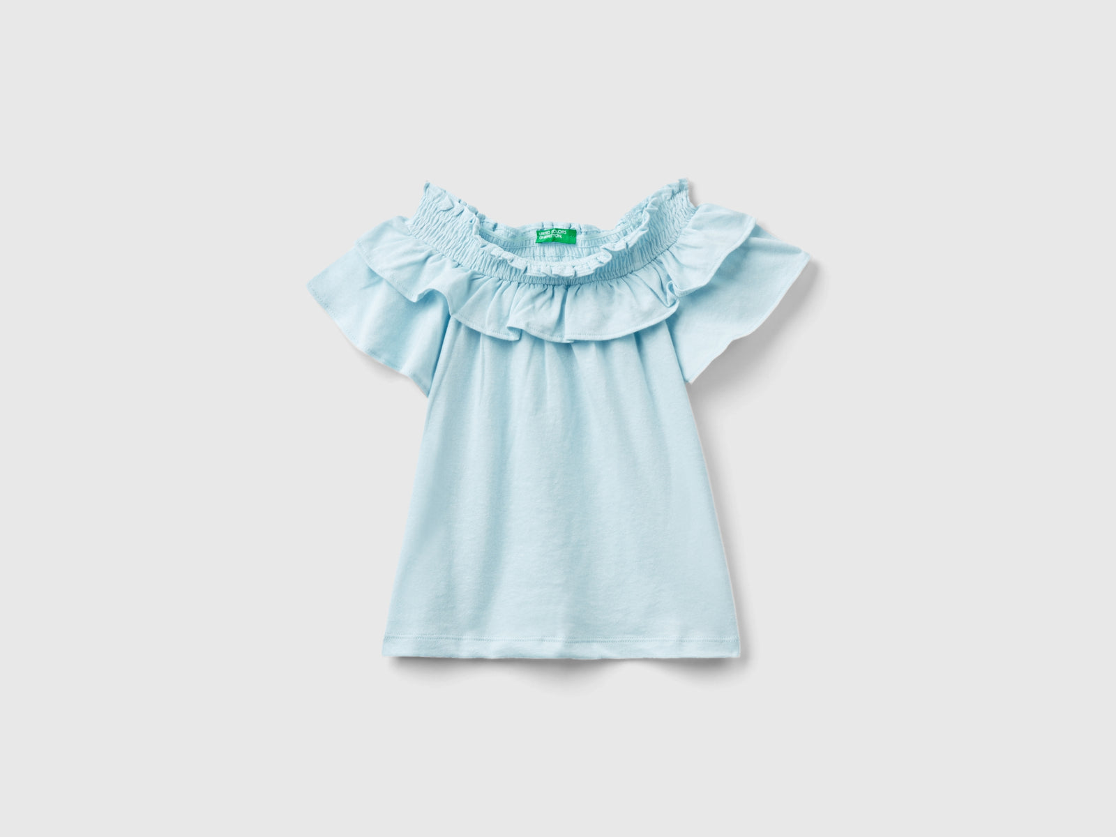 Maglietta con scollo a barchetta da bambina azzurro | Benetton Outlet